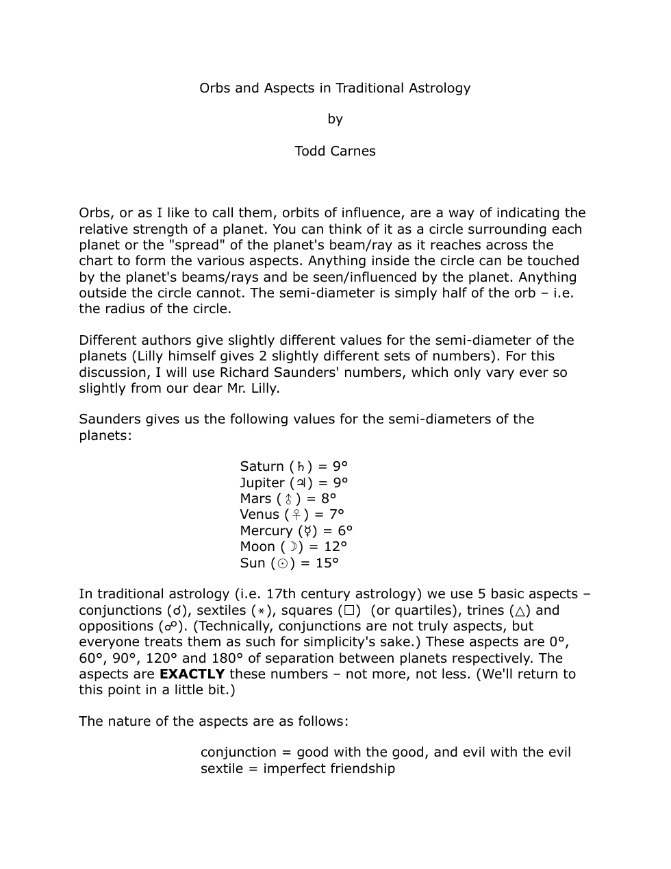 Carnes, Todd - Orbs and Aspects in Traditional Astrology cover