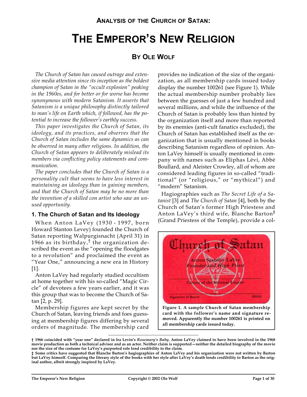 Analysis of the Church of Satan by Ole Wolf cover