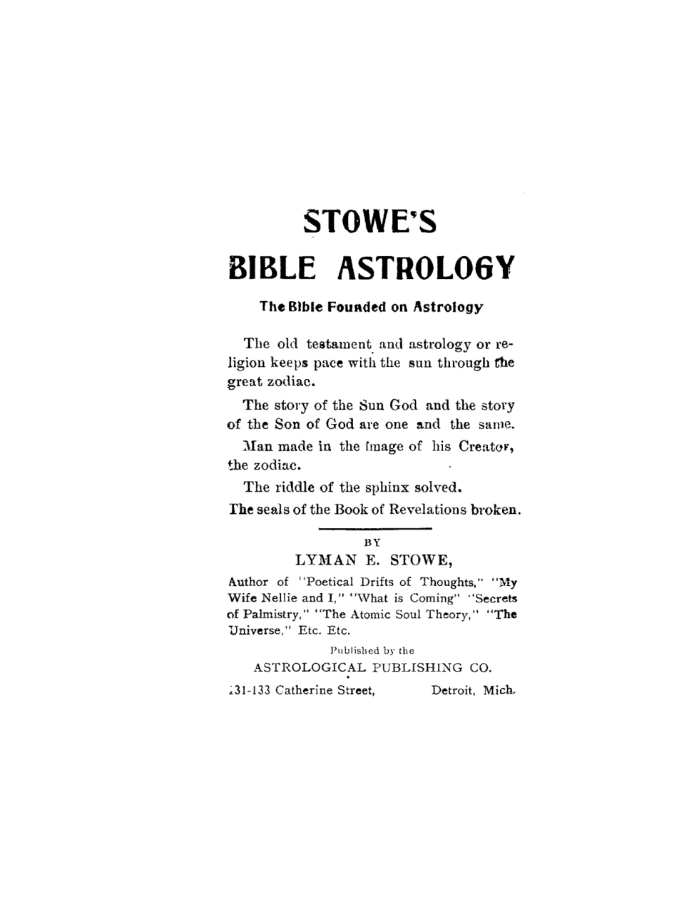 Stowe's Bible Astrology [original] cover