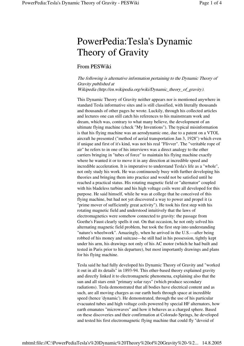 Tesla's Dynamic Theory Of Gravity cover