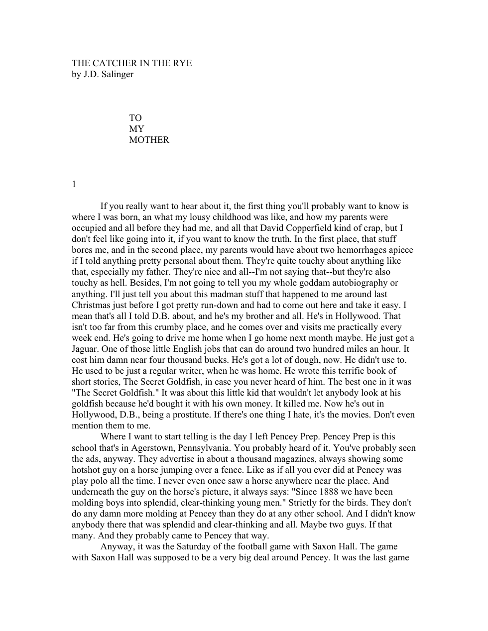 J.D. Salinger - Catcher In The Rye cover