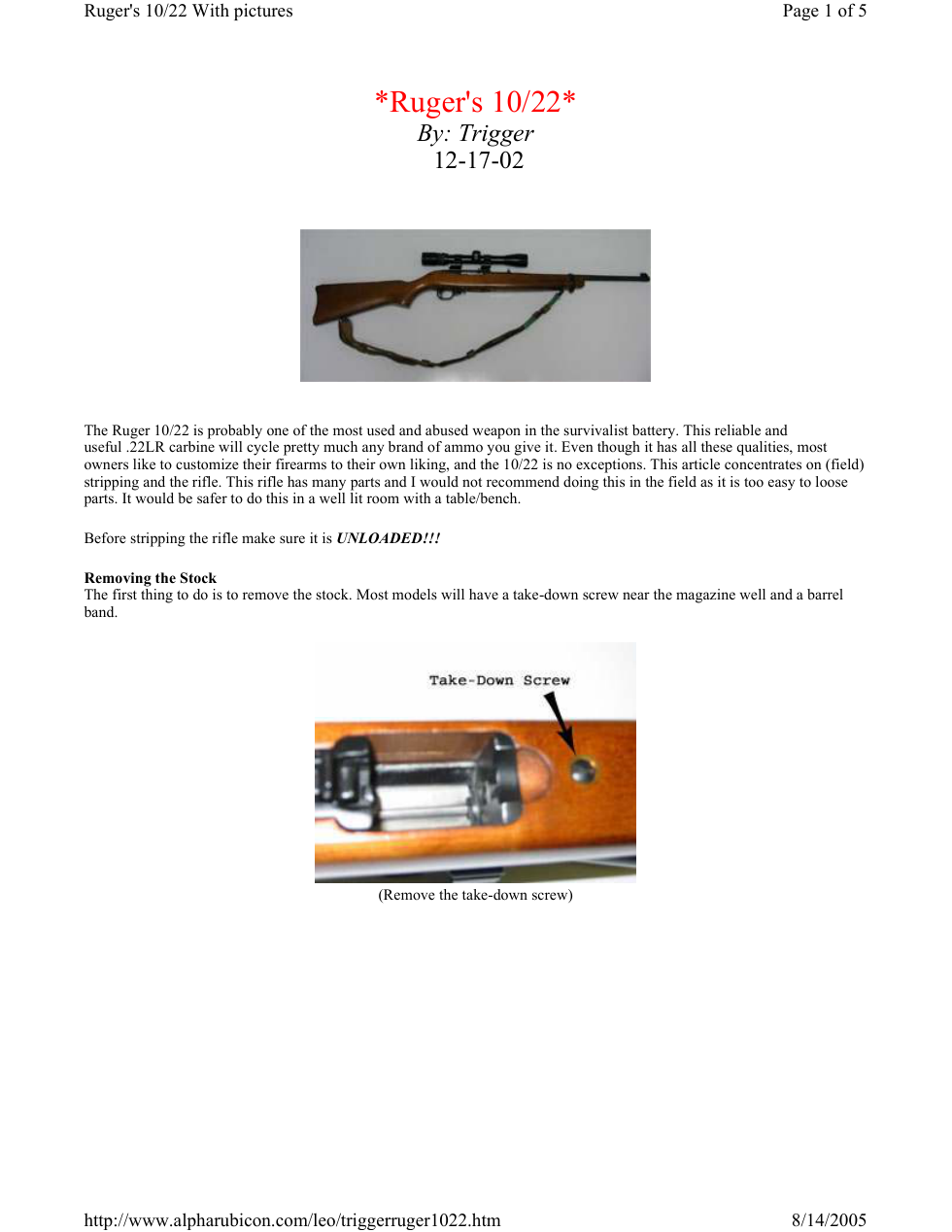 Ruger 10-22 by Trigger - Article 5 pages cover