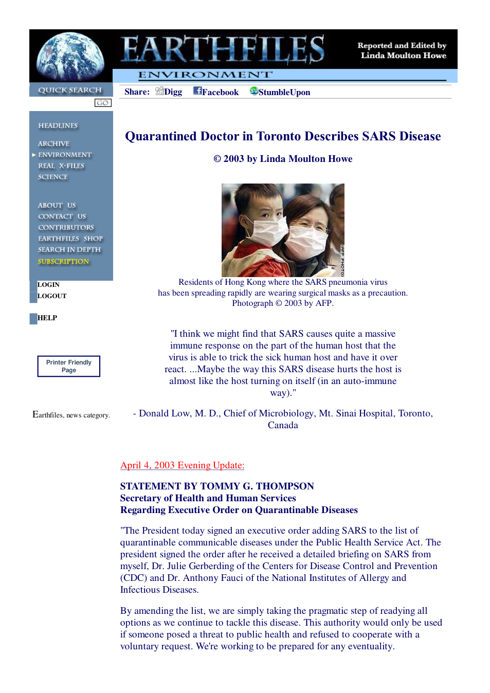 04 04 2003 Quarantined Doctor in Toronto Describes SARS Disease cover