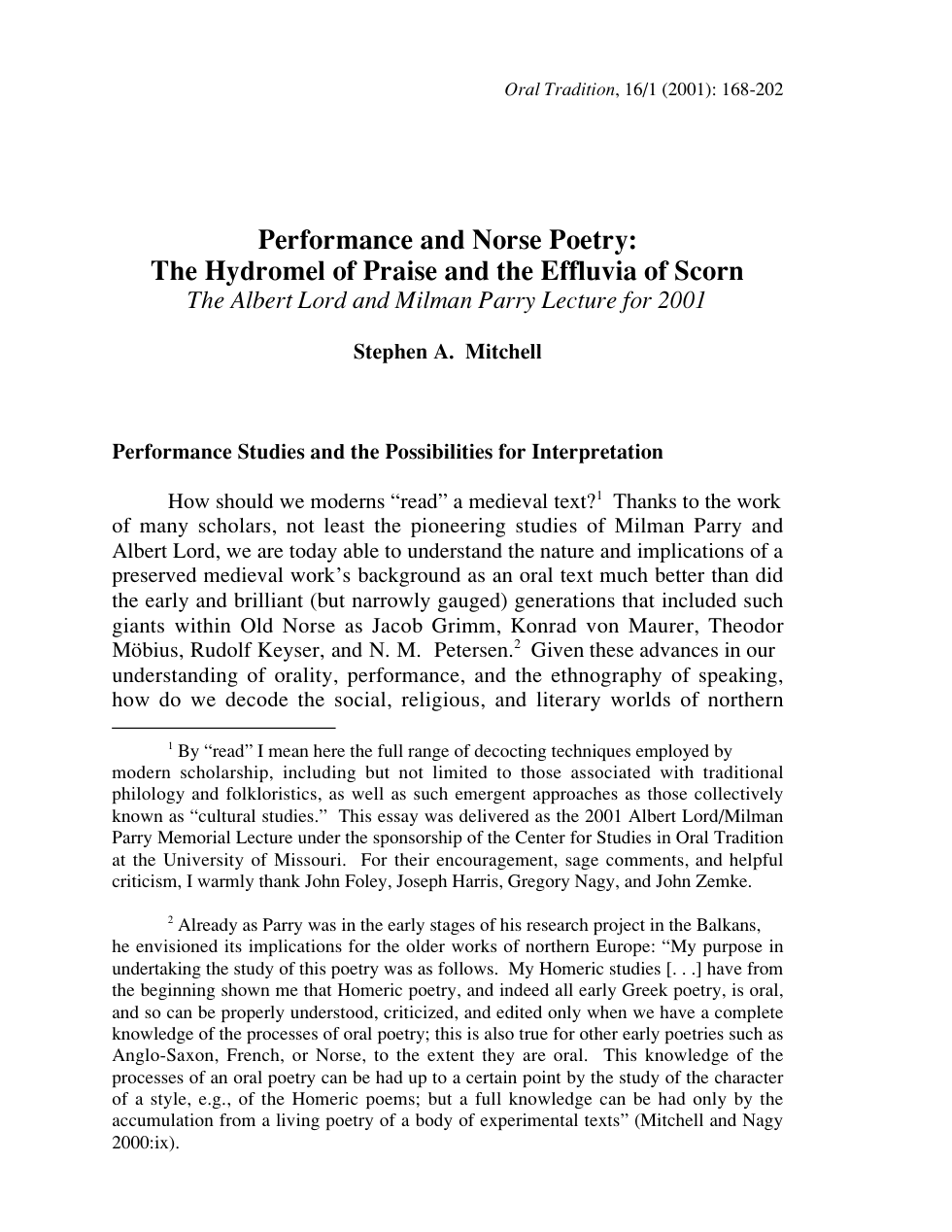 Stephen A. Mitchell - Performance and Norse Poetry cover