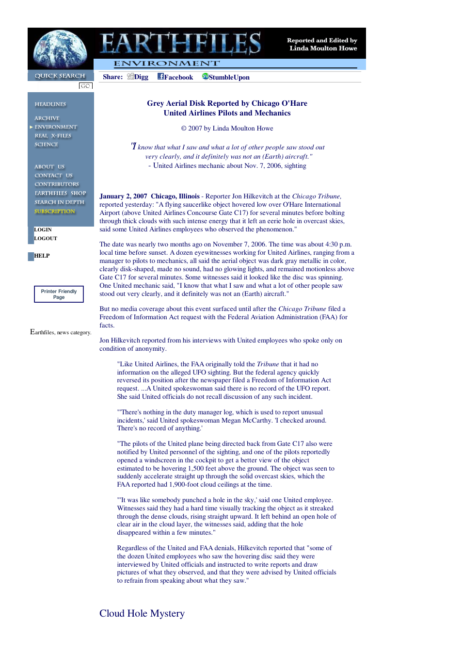 01 02 2007 Grey Aerial Disk Reported by Chicago O'Hare United Airlines Pilots and Mechanics cover