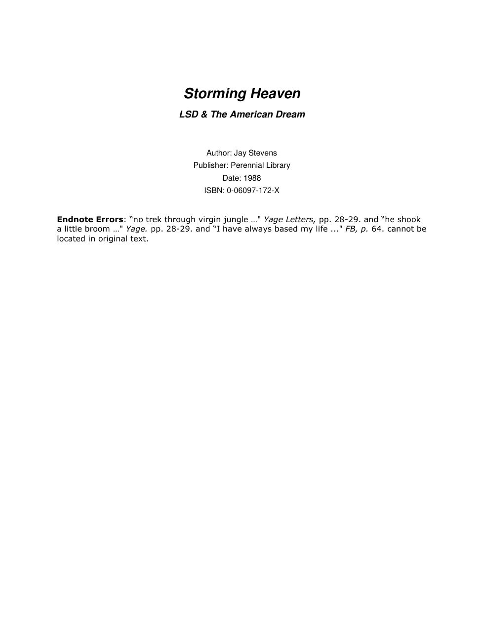 Stevens.Storming Heaven LSD & The American Dream (1988) cover