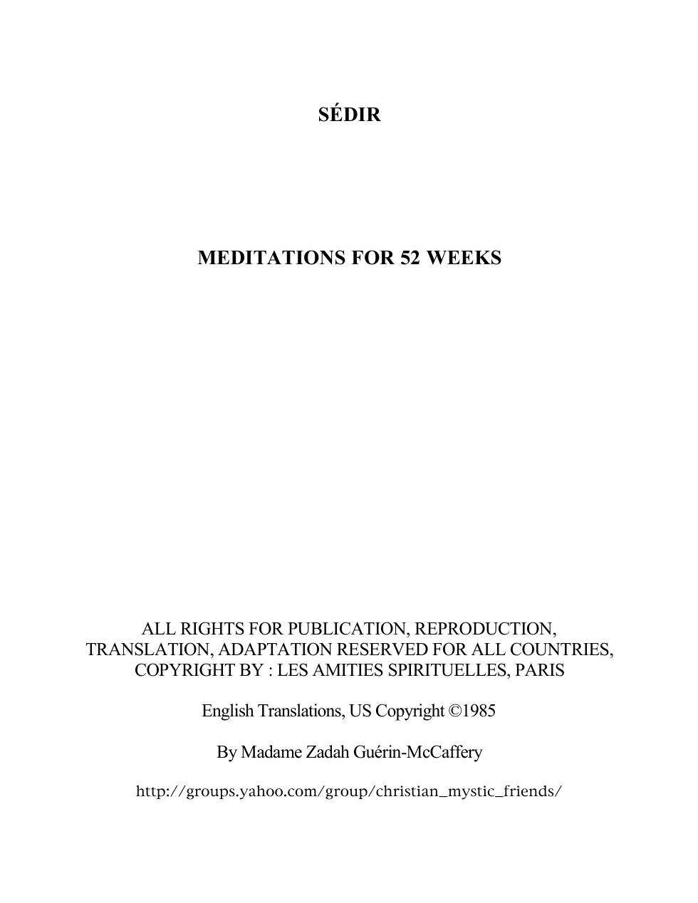 Meditations For 52 Weeks-Paul Sedir cover