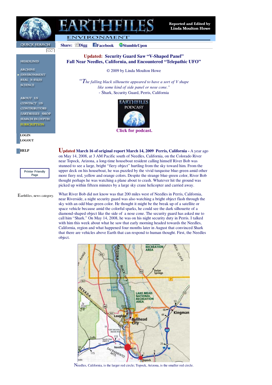 03 16 2009 Security Guard Saw V-Shaped Panel Fall Near Needles, California, and Encountered Telepathic UFO cover