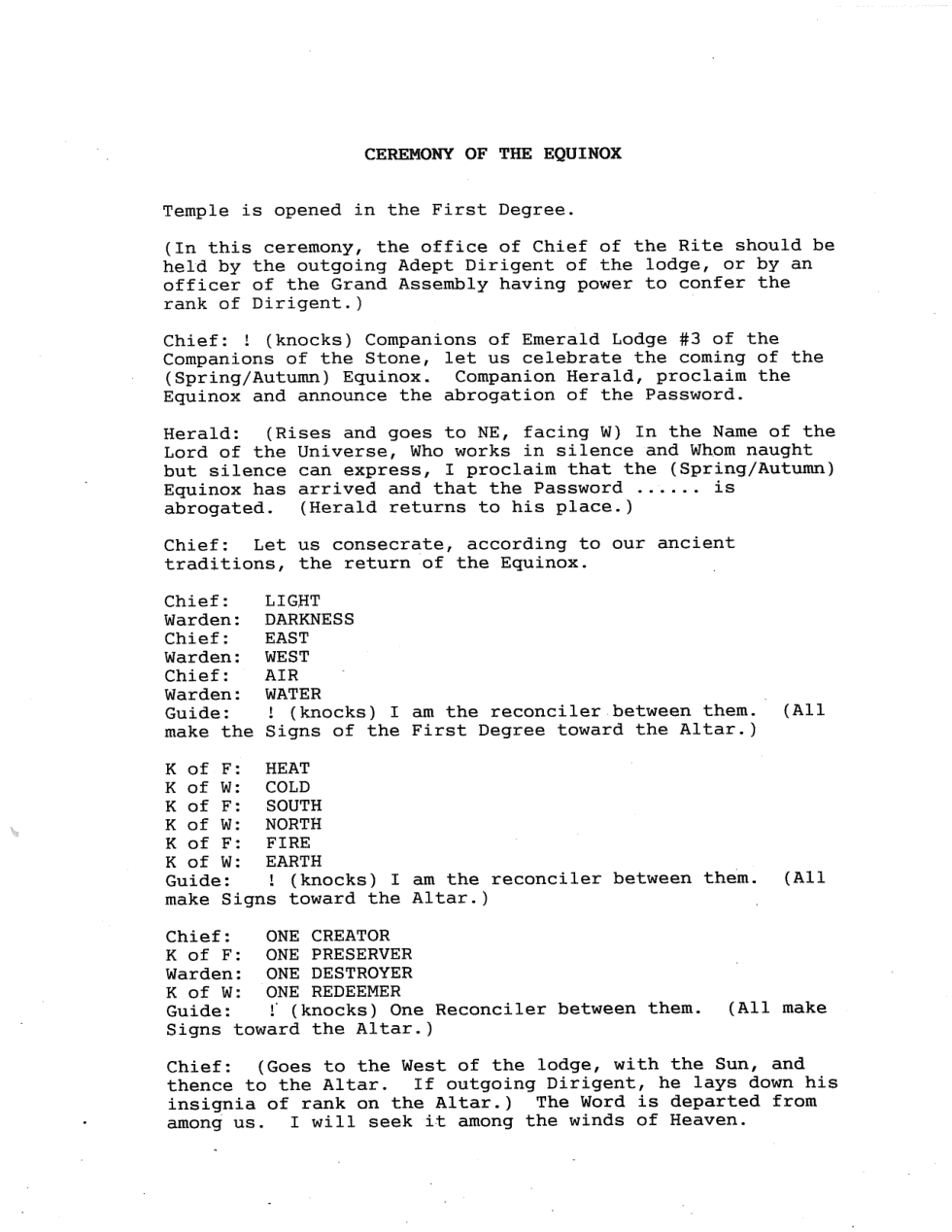 1994 Ceremony of the Equinox cover