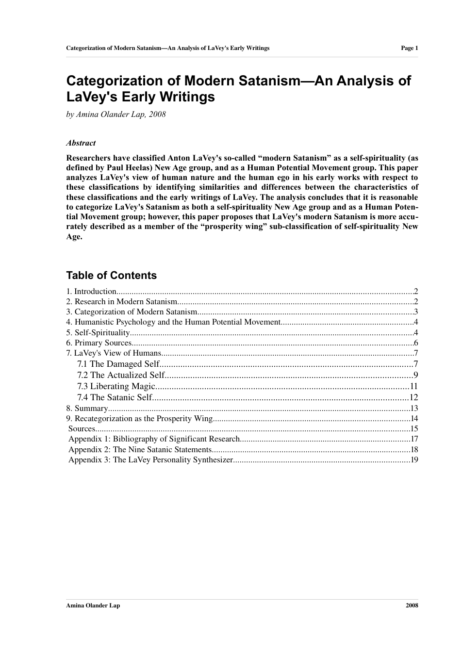An Analysis of LaVey's Early Writings cover