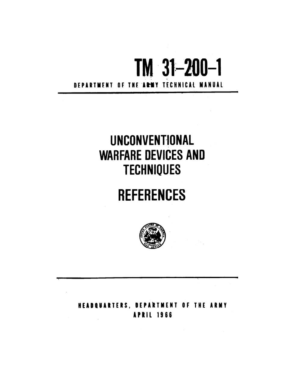 TM 31-200-1 Unconventional Warfare Devices and Techniques - References cover