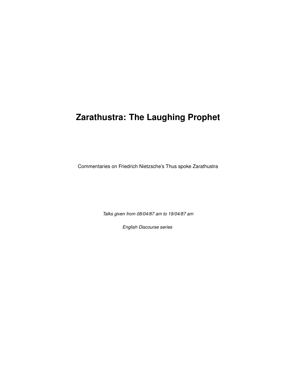 Zarathustra. The Laughing Prophet cover