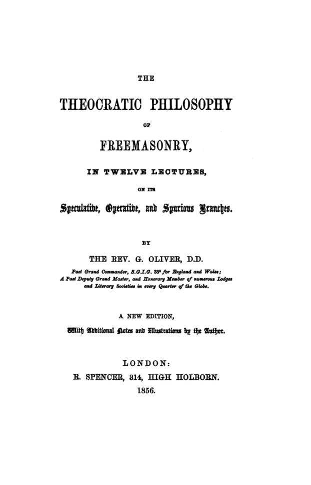 The Theocratic Philosophy of Freemasonry - G Oliver cover