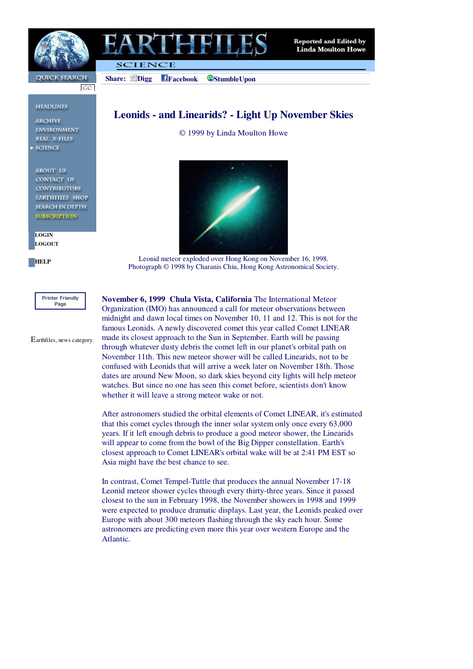 11 06 1999 Leonids - and Linearids - Light Up November Skies cover