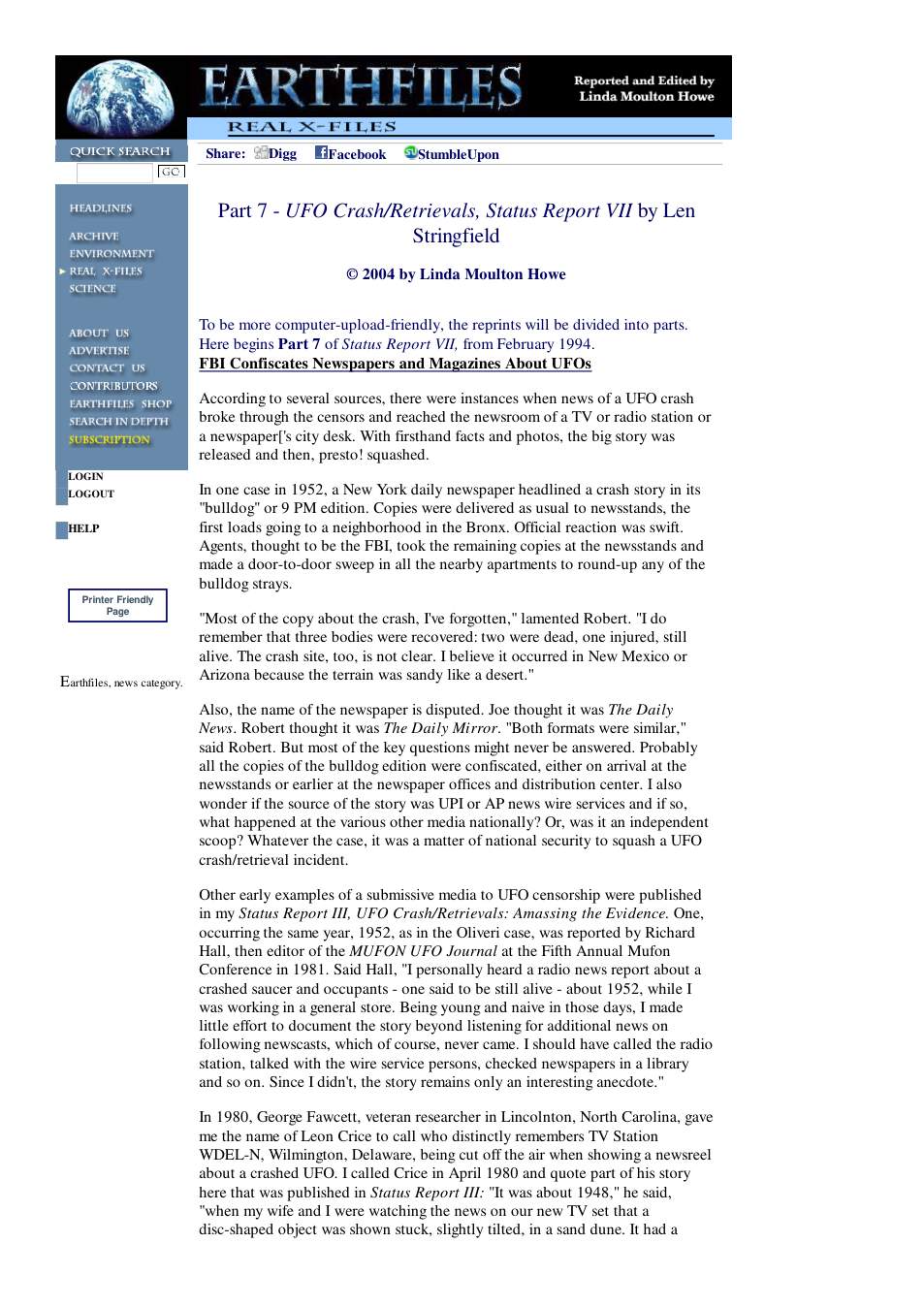 01 18 2004 Part 7 - UFO Crash Retrievals, Status Report VII by Len Stringfield cover