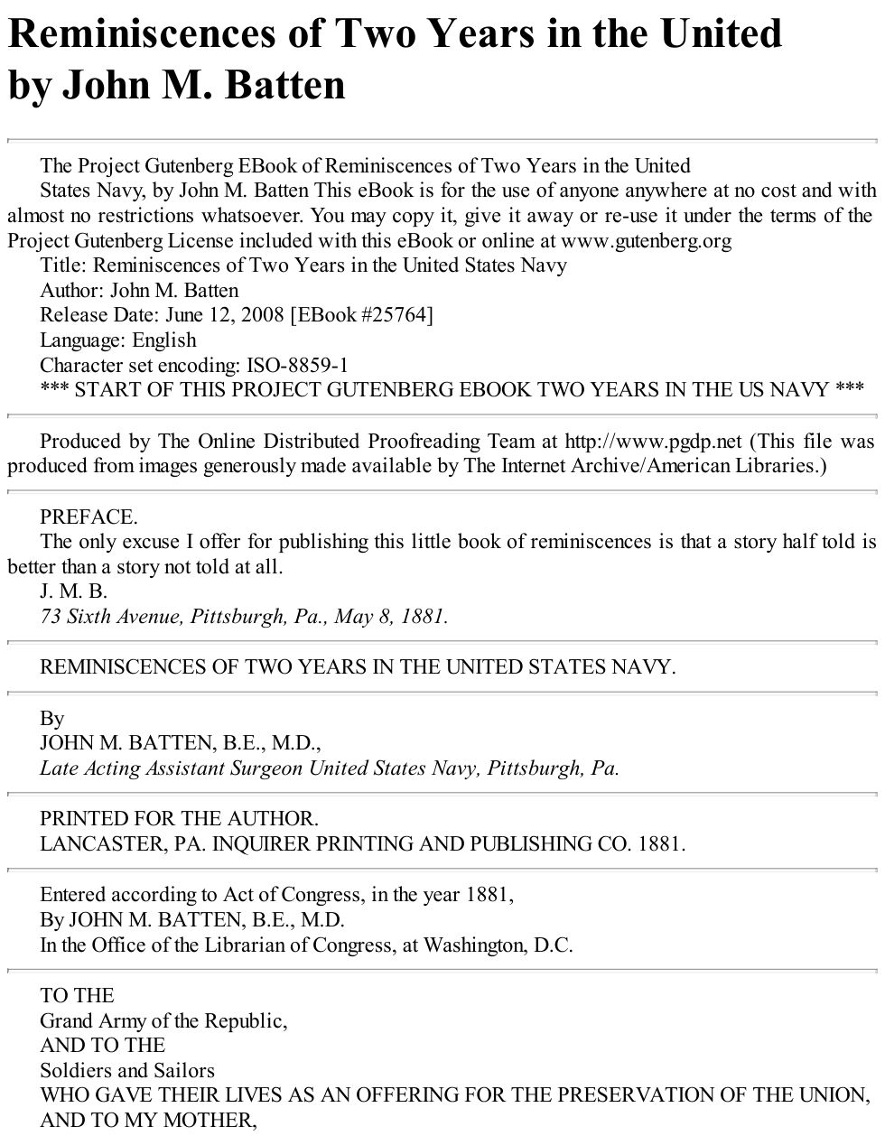 war - reminiscences of two years in the us navy cover