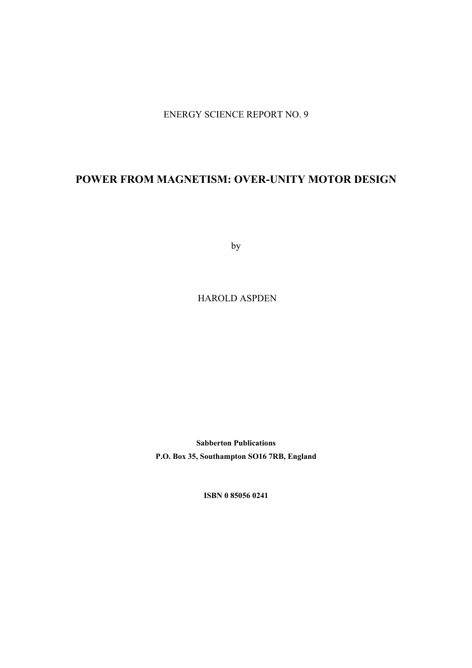 Power From Magnetism - Over-Unity Motor Design cover
