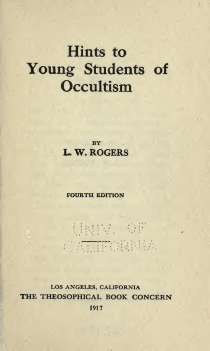 Hints To Young Students Of Occultism (1915) cover