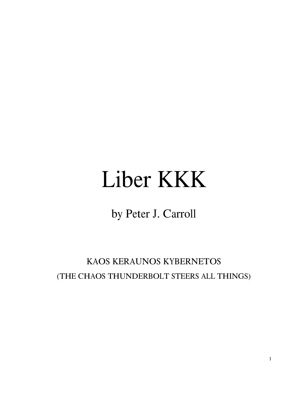 Carroll, Peter - Liber KKK cover