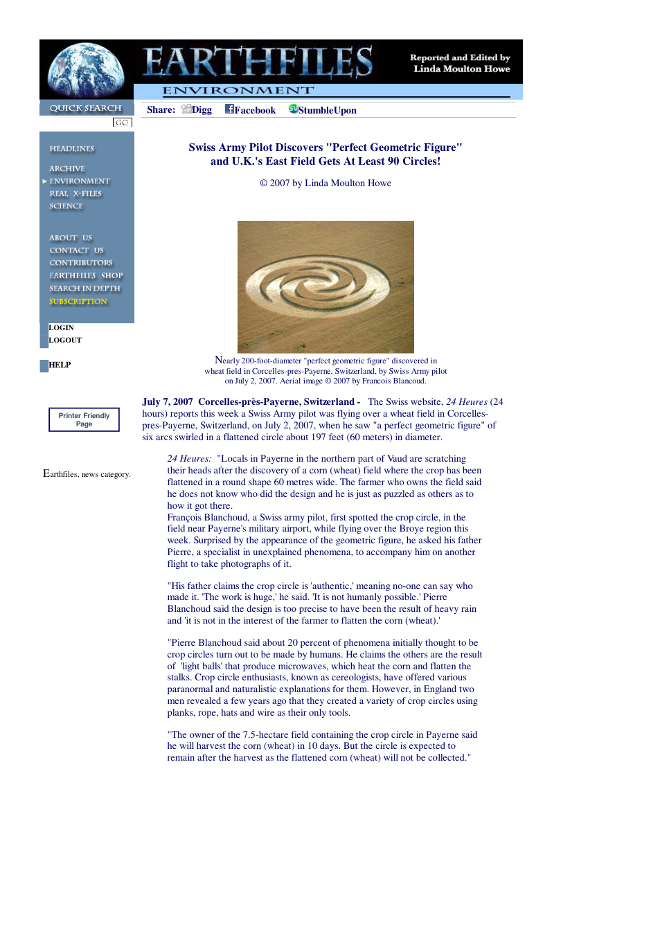 07 07 2007 Swiss Army Pilot Discovers Perfect Geometric Figure and U.K.'s East Field Gets At Least 90 Circles cover