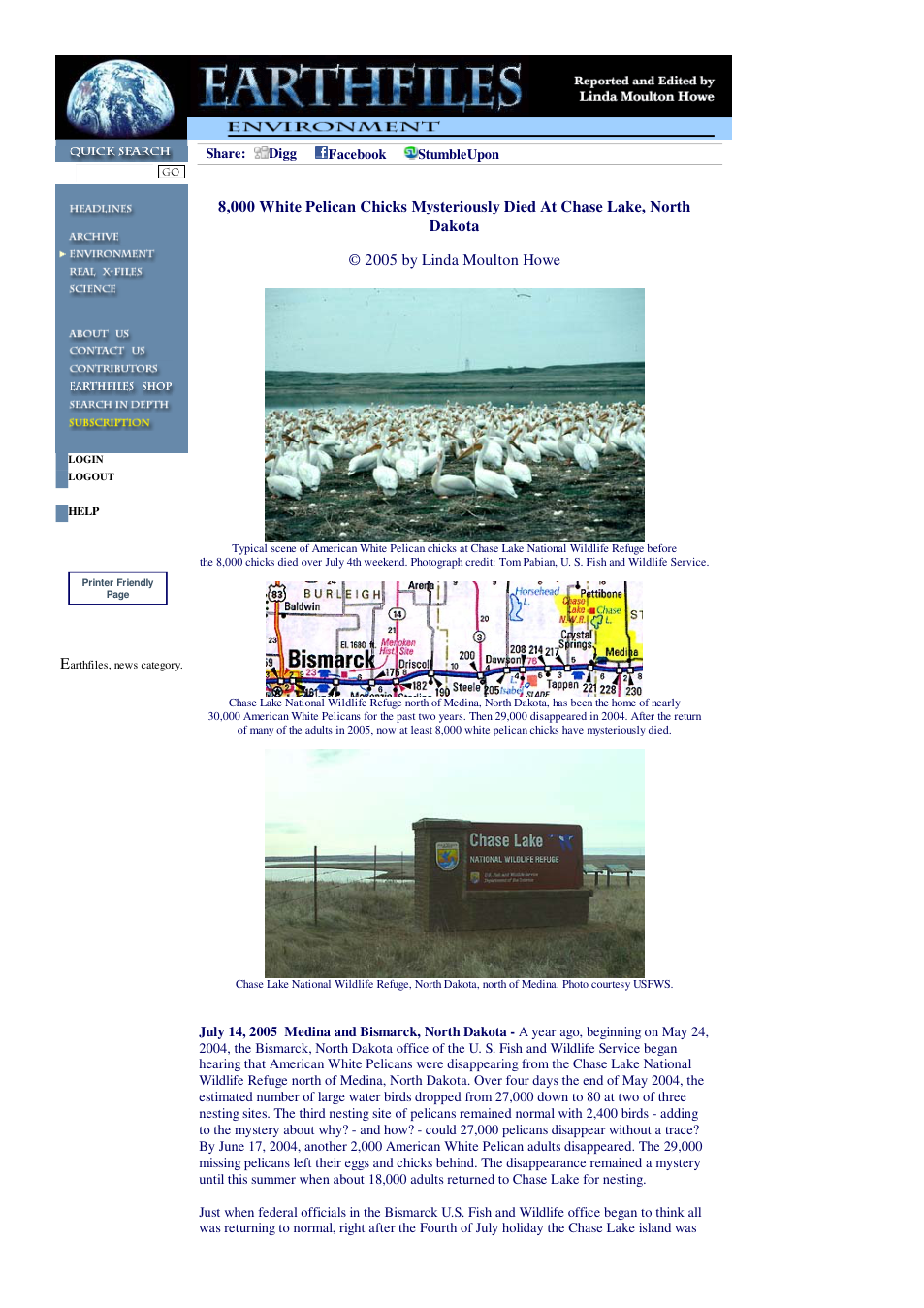 07 14 2005 8,000 White Pelican Chicks Mysteriously Died At Chase Lake, North Dakota cover