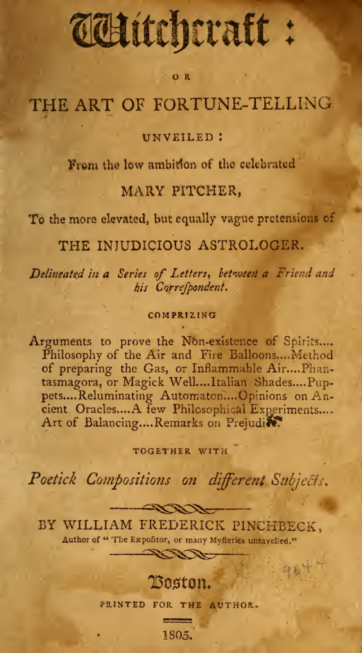 Witchcraft - Or The Art Of Fortune-telling Unveiled(1805) cover