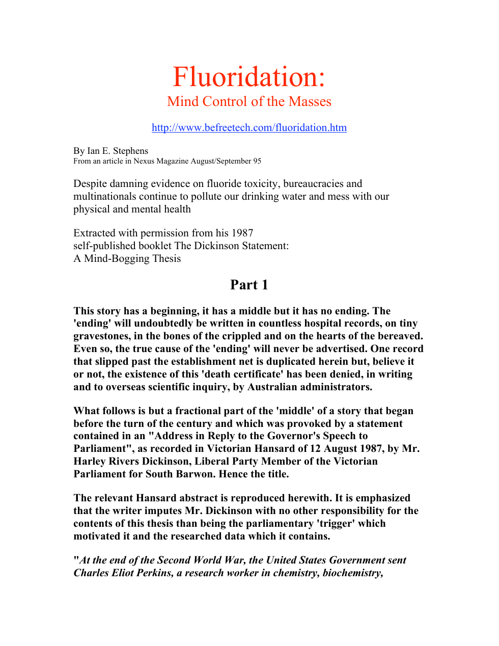 Fluoridation- Mind Control Of The Masses cover