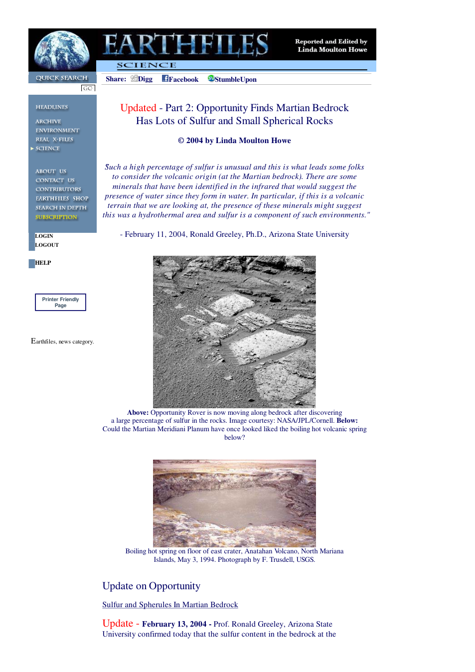 02 11 2004 Updated Part 2 Opportunity Finds Martian Bedrock Has Lots of Sulfur and Small Spherical Rocks cover