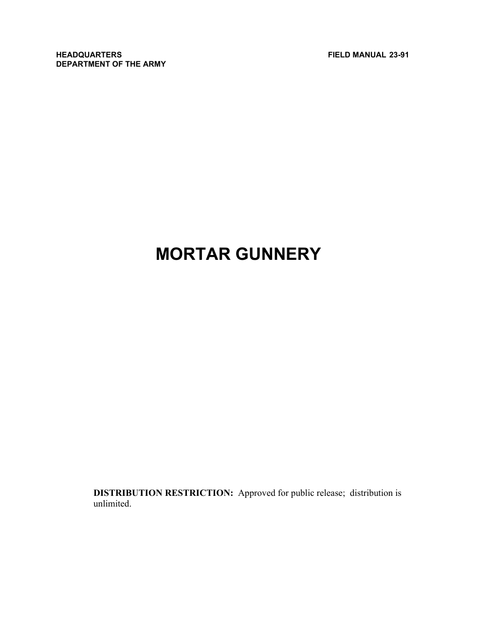 ARMY Mortar Gunnery FM 23-91 2000 424 pages cover