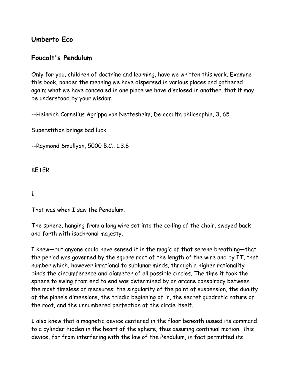 Foucaults Pendulum cover