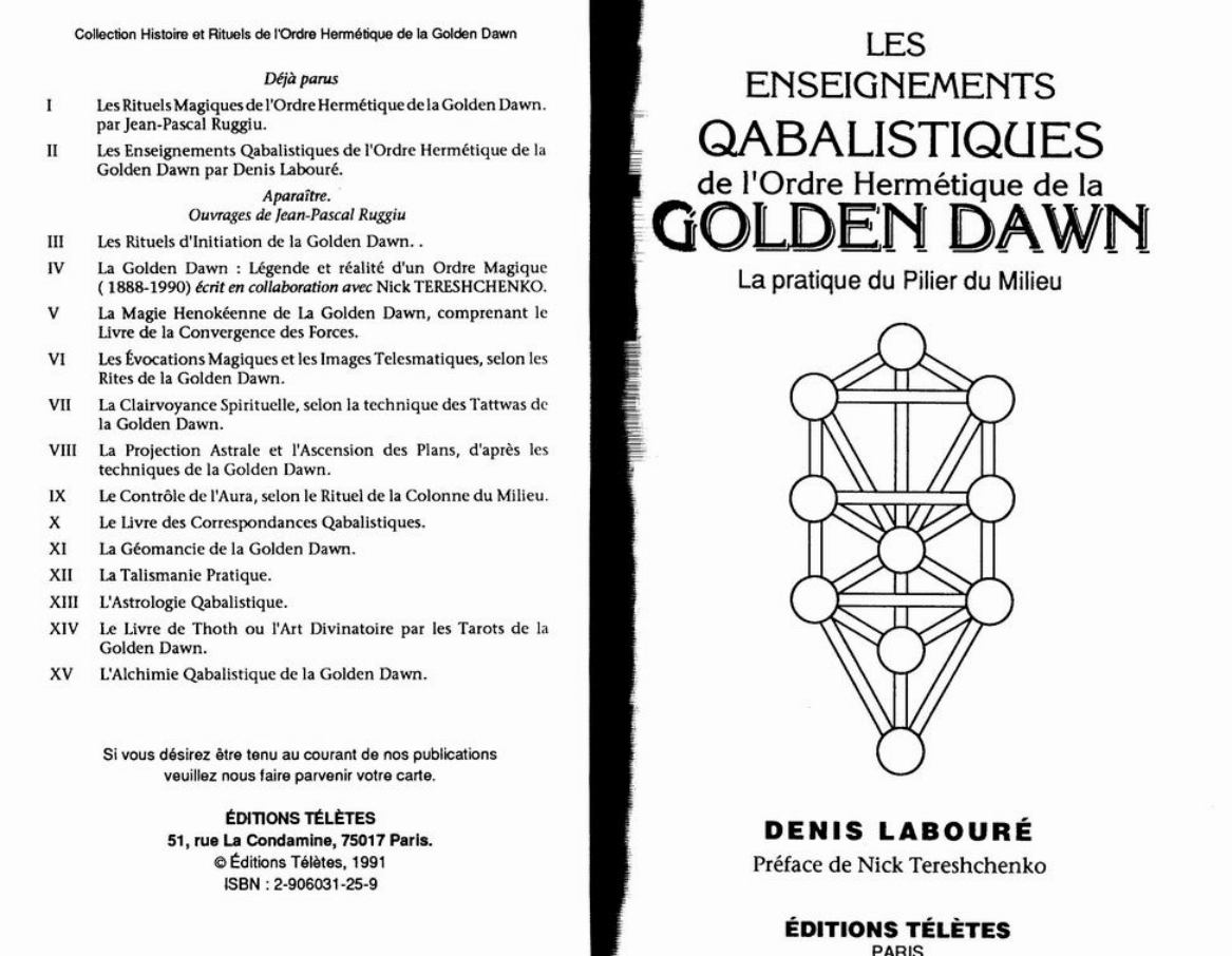 DENIS LABOURE Les Enseignements Qabalistique De La Golden Dawn cover