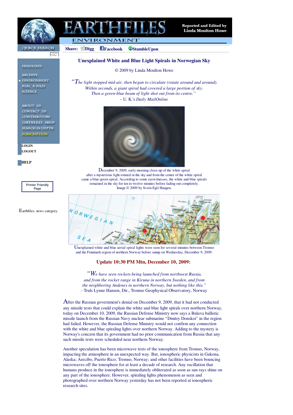 12 09 2009 Unexplained White and Blue Light Spirals in Norwegian Sky cover