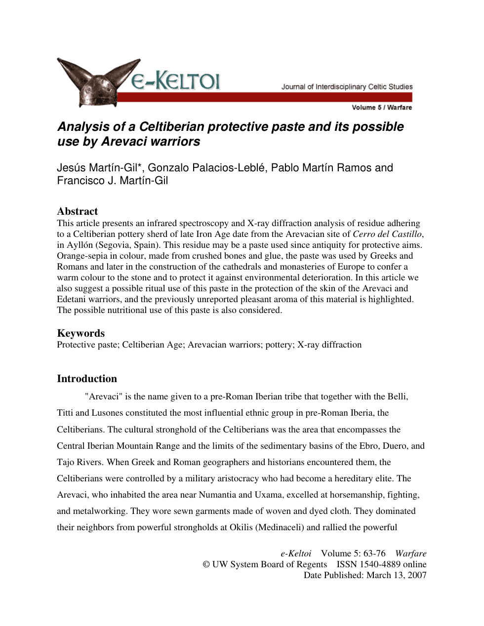 Analysis of a Celtiberian protective paste cover