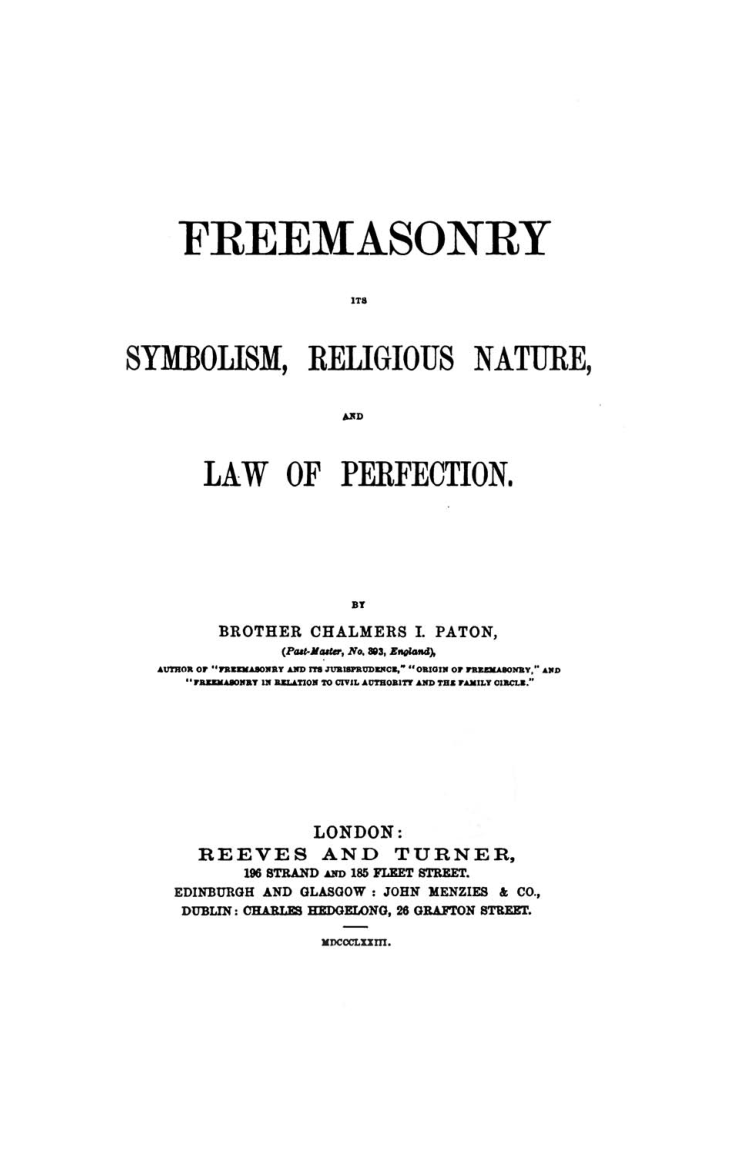 Freemasonry Its Symbolism, Religious Nature...- C Paton cover