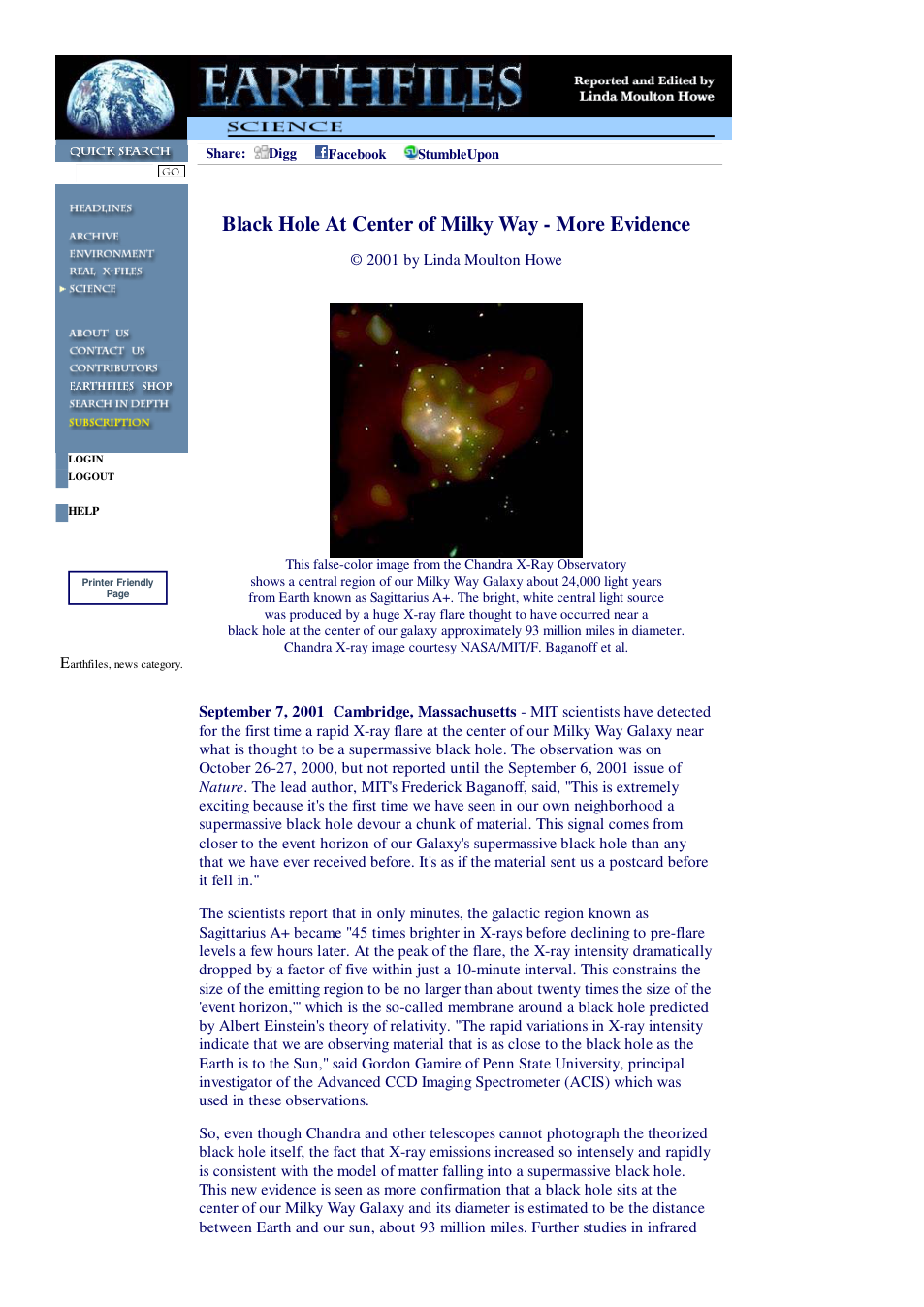 09 07 2001 Black Hole At Center of Milky Way - More Evidence cover