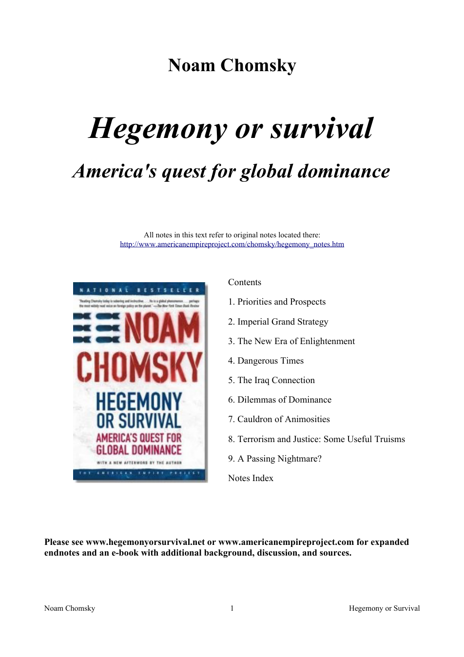 Noam Chomsky - Hegemony Or Survival - America's Quest for Global Dominance cover