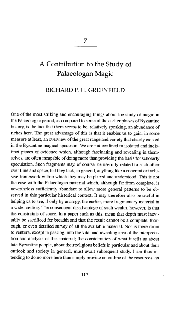 A contribution to the Study of Palaeologan Magic by Richard Greenfield cover