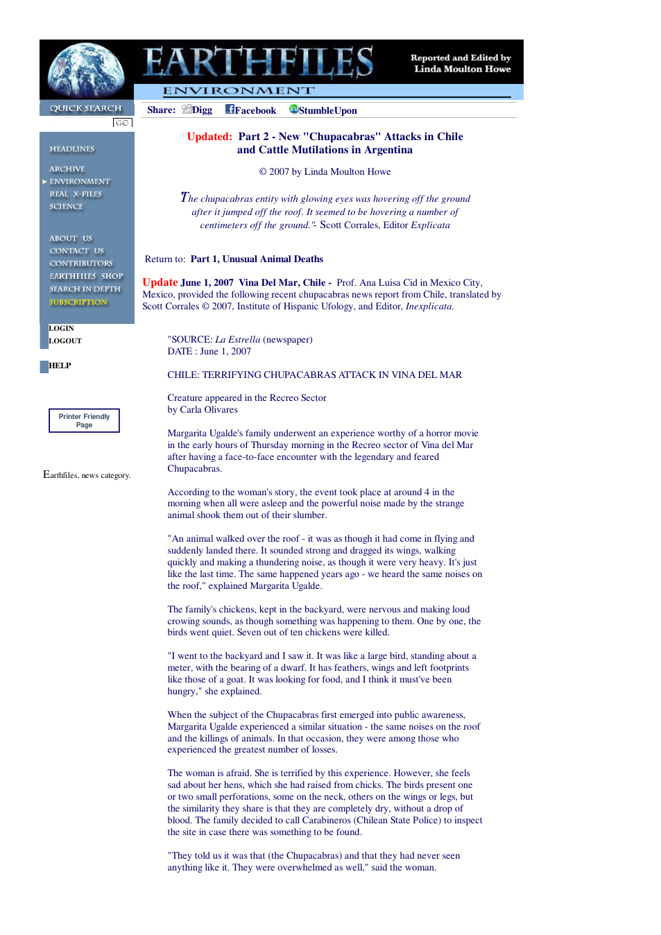 05 25 2007 Updated Part 2 - New Chupacabras Attacks in Chile and Cattle Mutilations in Argentina cover