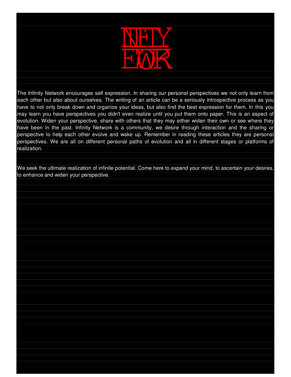Infinity Network Ezine ISSUE 1 cover