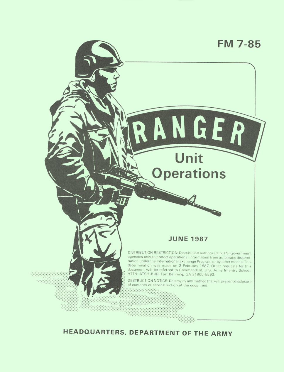ARMY Ranger Unit Operations FM 7-85 1987 194 pages cover