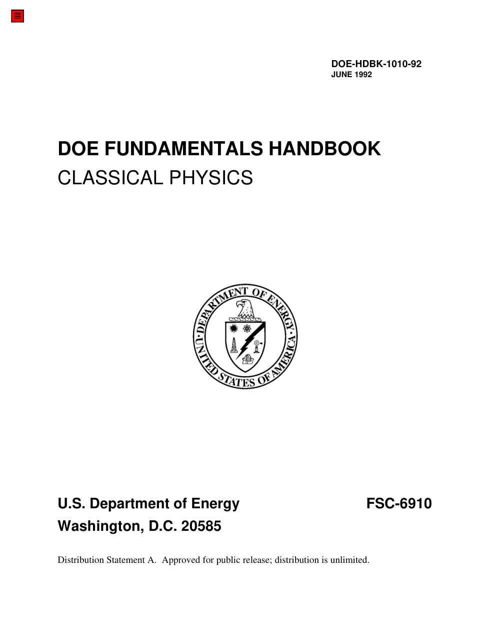 USDOE Classical Physics 1992 142 pages cover