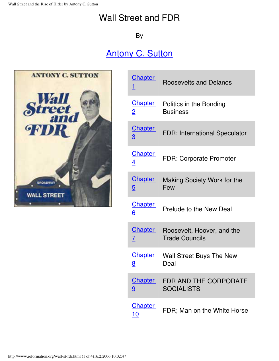 Antony Sutton - Wall Street And FDR cover