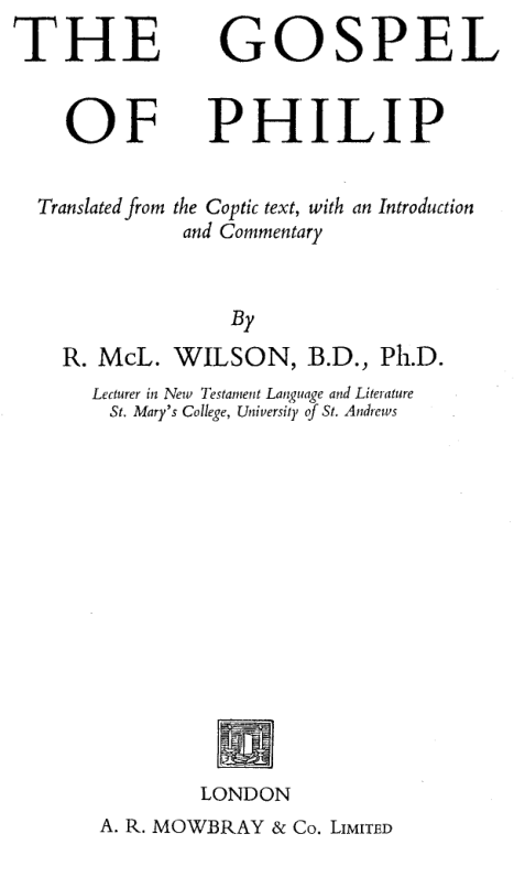 R.McL.Wilson - Gospel of Phillip cover