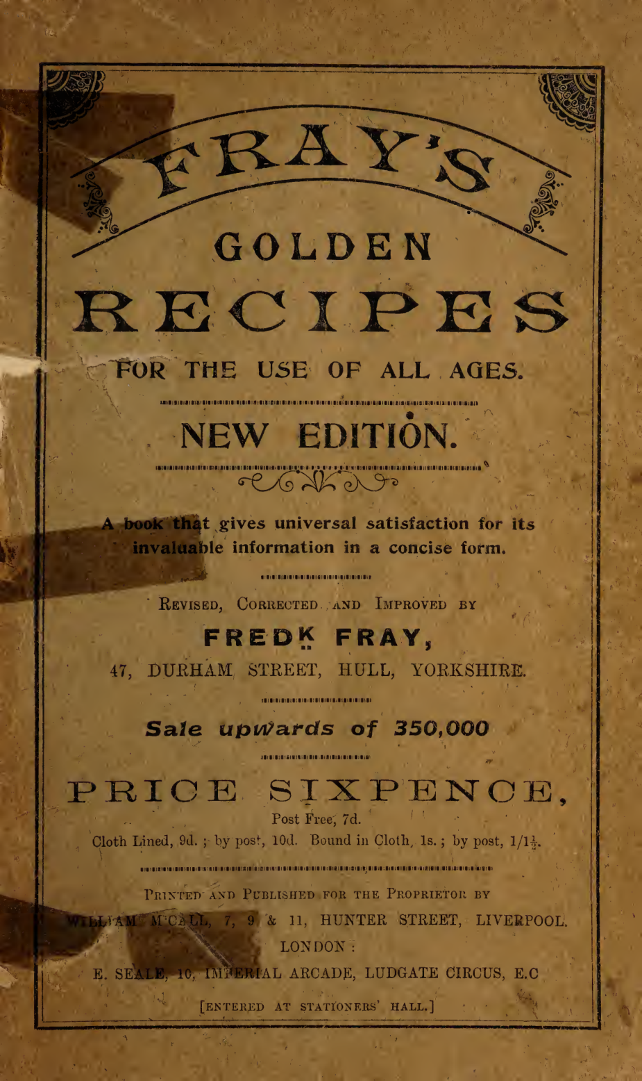 Fray's golden recipes for the use of all ages - E. Fray 1897 cover