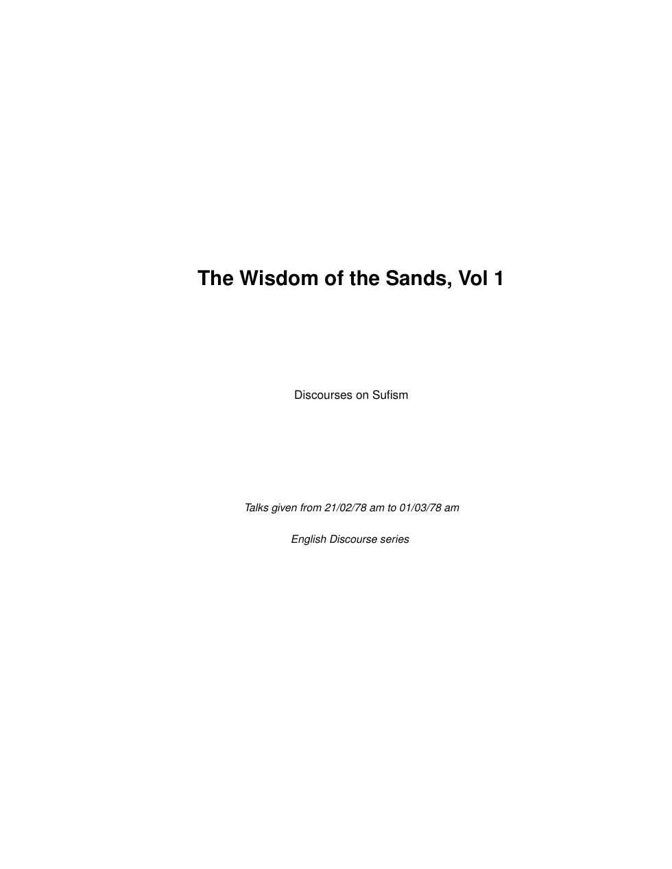 The Wisdom of the Sands, Vol 1 cover