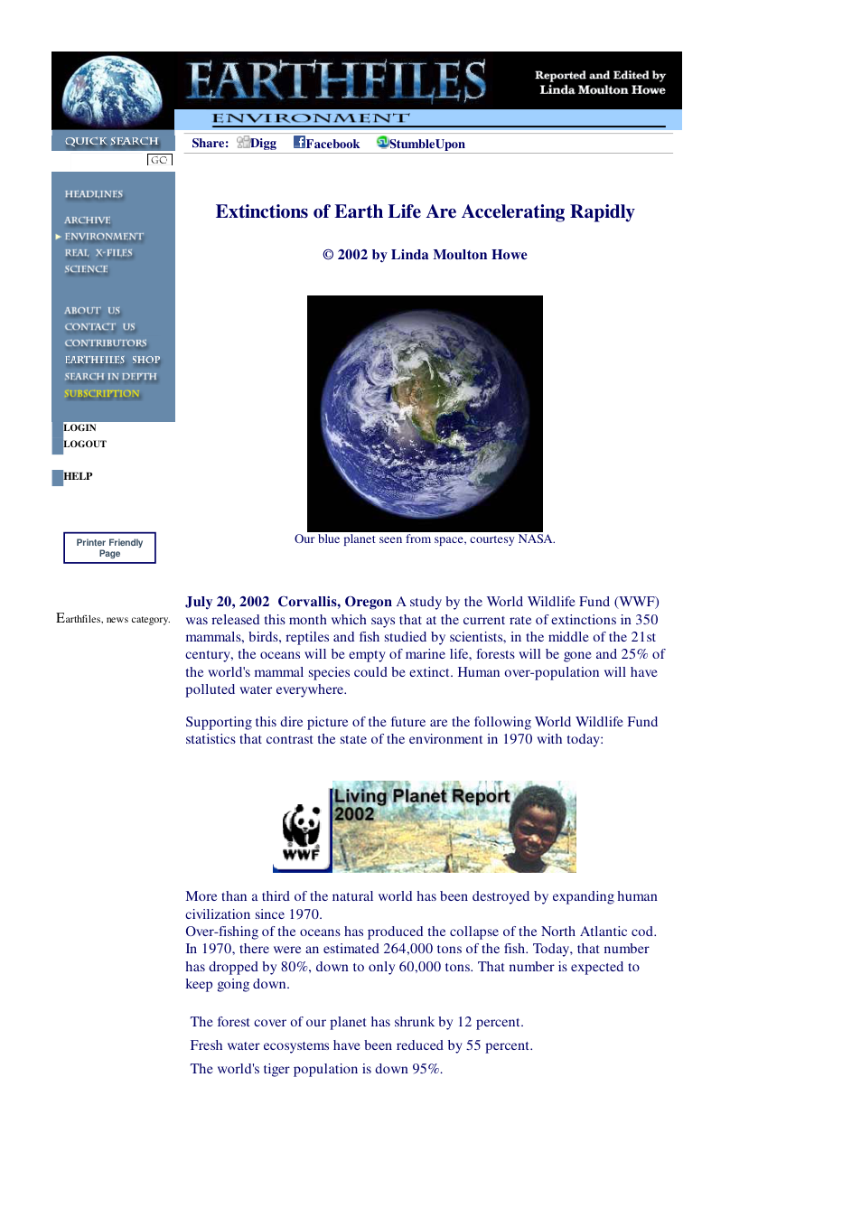 07 20 2002 Extinctions of Earth Life Are Accelerating Rapidly cover