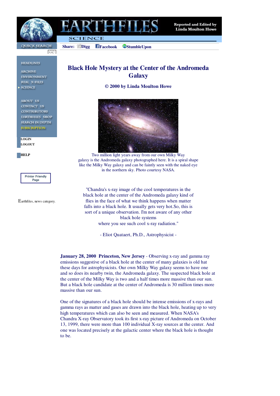 01 28 2000 Black Hole Mystery at the Center of the Andromeda Galaxy cover