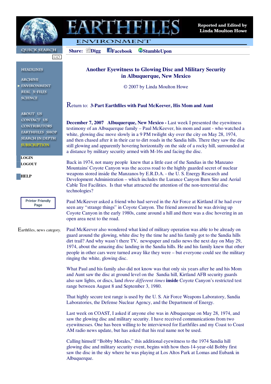 12 08 2007 Another Eyewitness to Glowing Disc and Military Security in Albuquerque, New Mexico cover