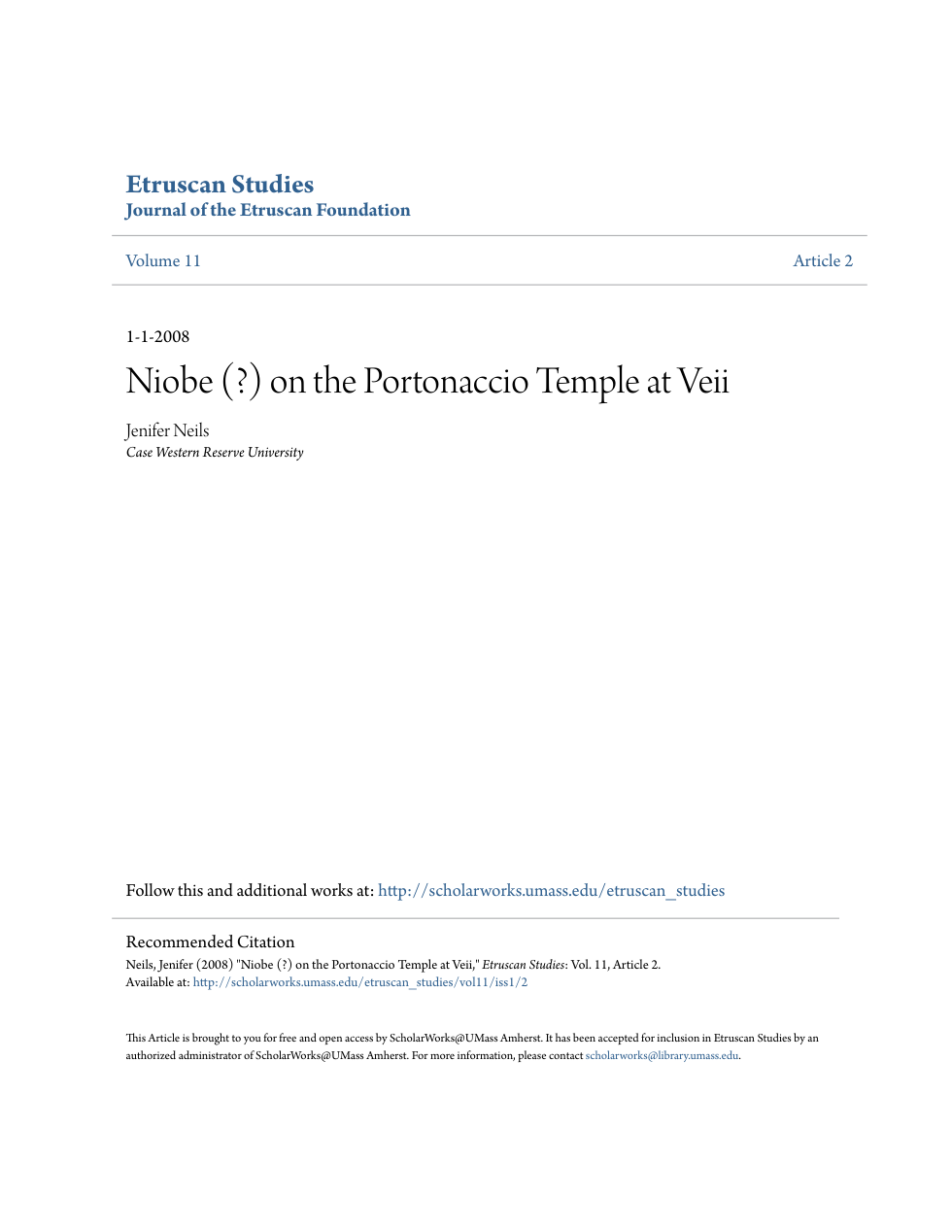 Niobe (-) on the Portonaccio Temple at Veii cover