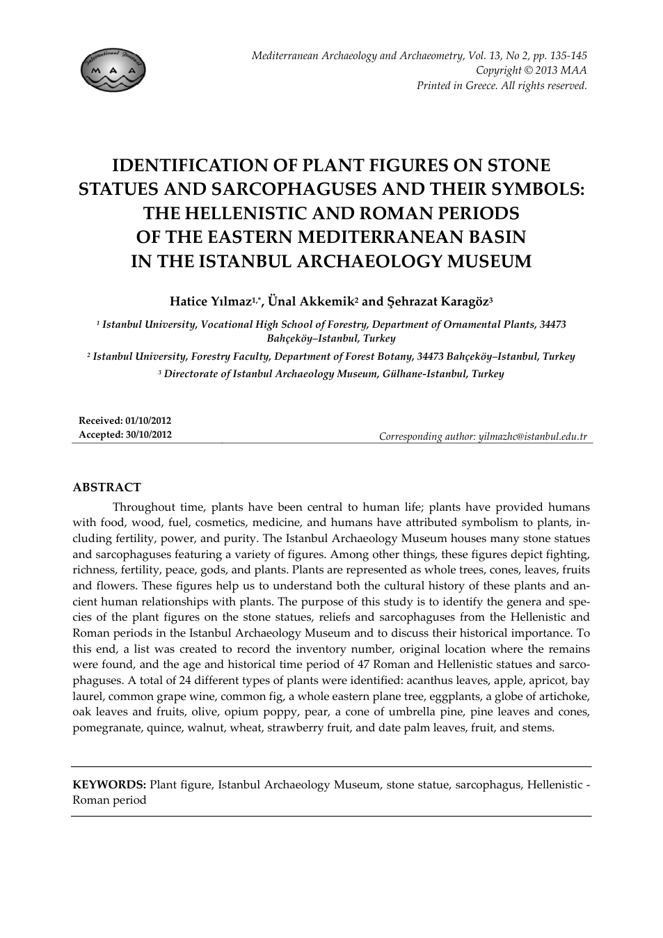 AncRomeHellenicIDENTIFICATION OF PLANT FIGURES ON STONE cover